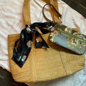Draper James straw tote and Spartina Wristlet